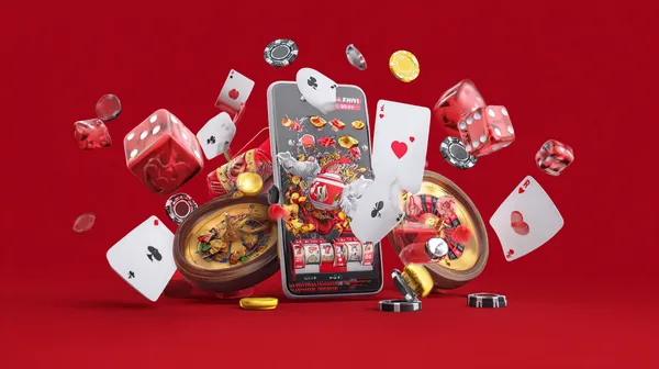 4777BIT Games — Explore our rich library of casino classics A woman smiling while playing online games on her laptop, surrounded by neon casino elements, showcasing 4777BIT’s diverse game collection.